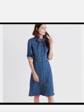 Madewell Tie-Neck Long Sleeve Denim Shirt Dress Blue Size 6